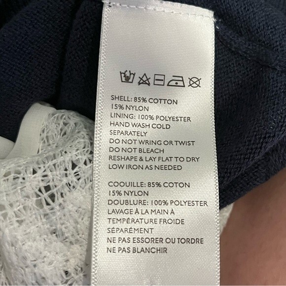 Anthropologie Moth Navy Double Layer Sweater Sleeveless Top Crochet Hem Medium - Picture 7 of 7